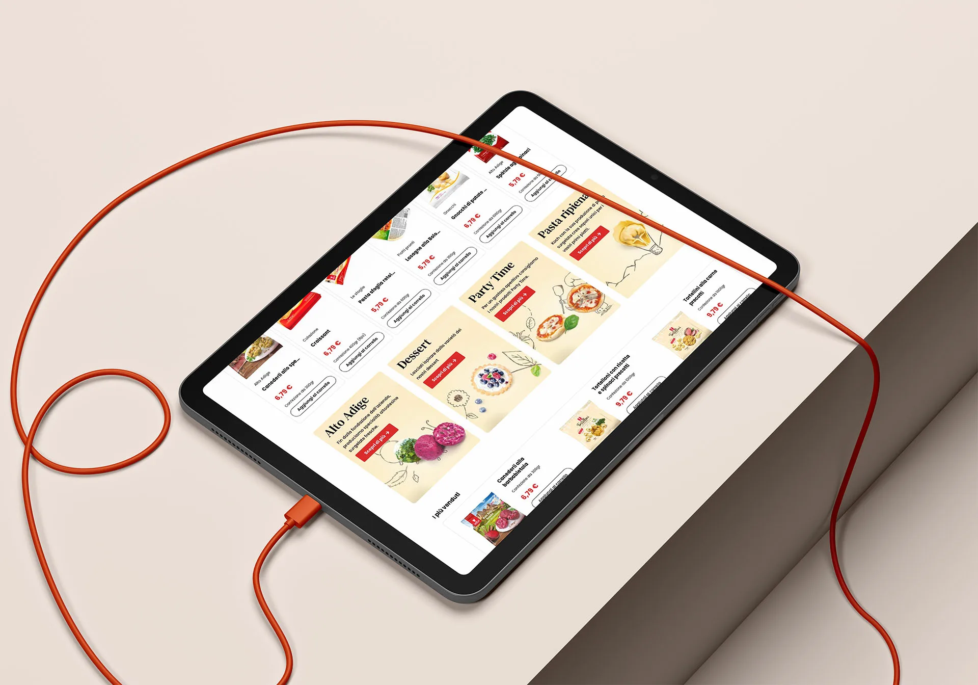 Tablet con menu di cibo